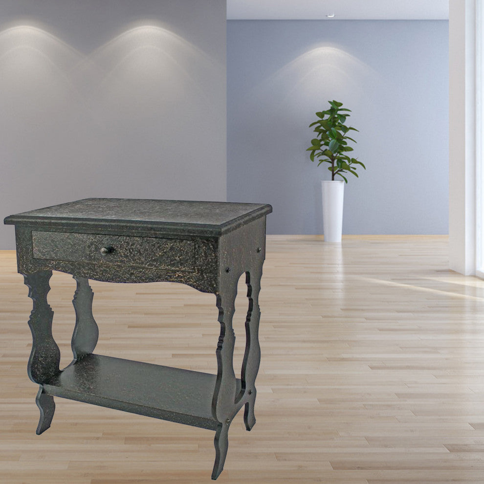 HomeRoots 14" x 28" x 29" Black, 1 Drawer, Vintage, Wooden - Accent Table