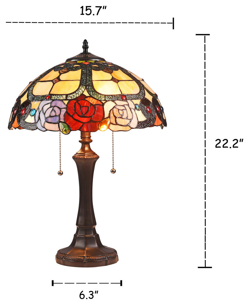 CHLOE-Lighting SIMONE Floral 2-Light Dark Bronze Table Lamp, 16" Wide