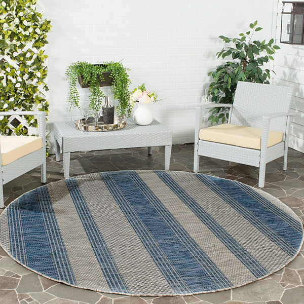 Safavieh Courtyard Cy8464-36812 Striped Outdoor Rug, Grey/Navy, 2'3" X 8'0"