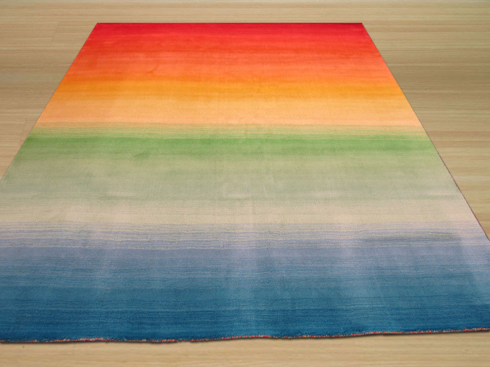 Hand-Tufted Wool Multicolor Contemporary Stripe Rainbow Rug, 5' X 8'