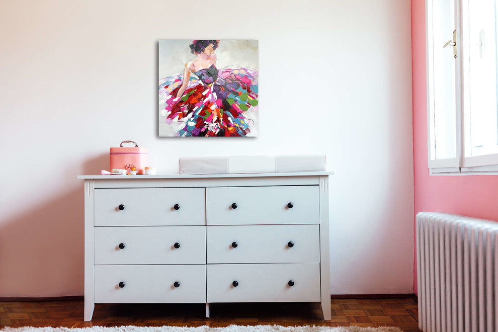 "Graceful Colorful Dress" Hand Painted oil painting, original Art