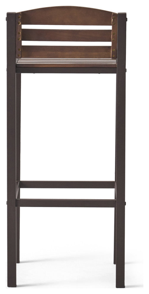 GDF Studio 3-Piece Isabel Brown Acacia and Rustic Metal Bar With Barstools, set