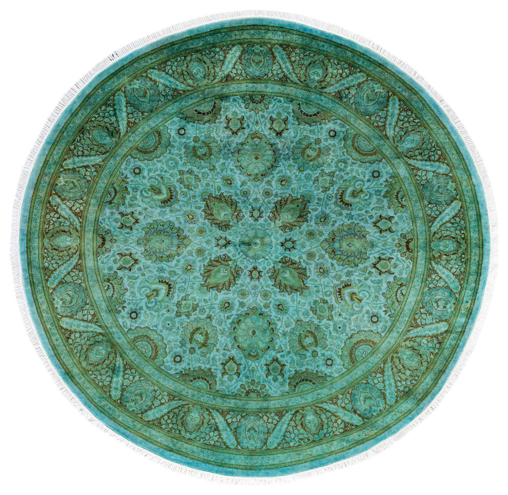 Overdyed One-of-a-Kind Hand-Knotted Area Rug Green, 7' 1" x 7' 1"