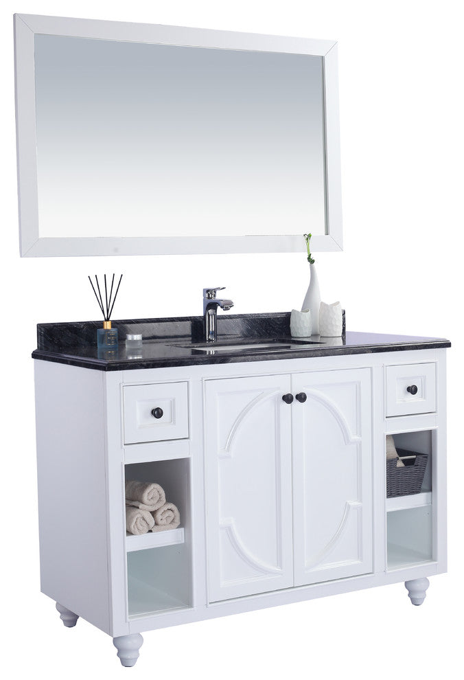 Odyssey, 48, White Cabinet With Black Wood Marble Countertop