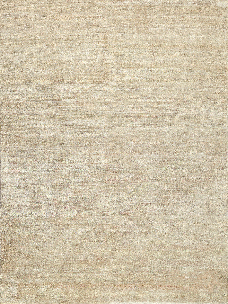 Plush Hand-Knotted Bamboo Silk/New Zealand Wool Gold Area Rug, 12'x15'