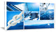 Sailing Yacht in Blue Sea Collage, Large Seashore Canvas Wall Art, 32"x16"