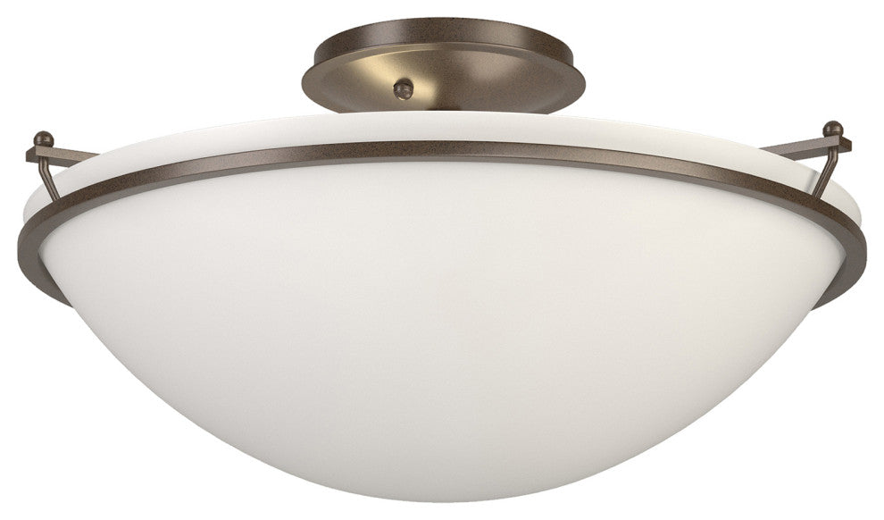 Plain Large Semi-Flush, Bronze Finish, Opal Glass