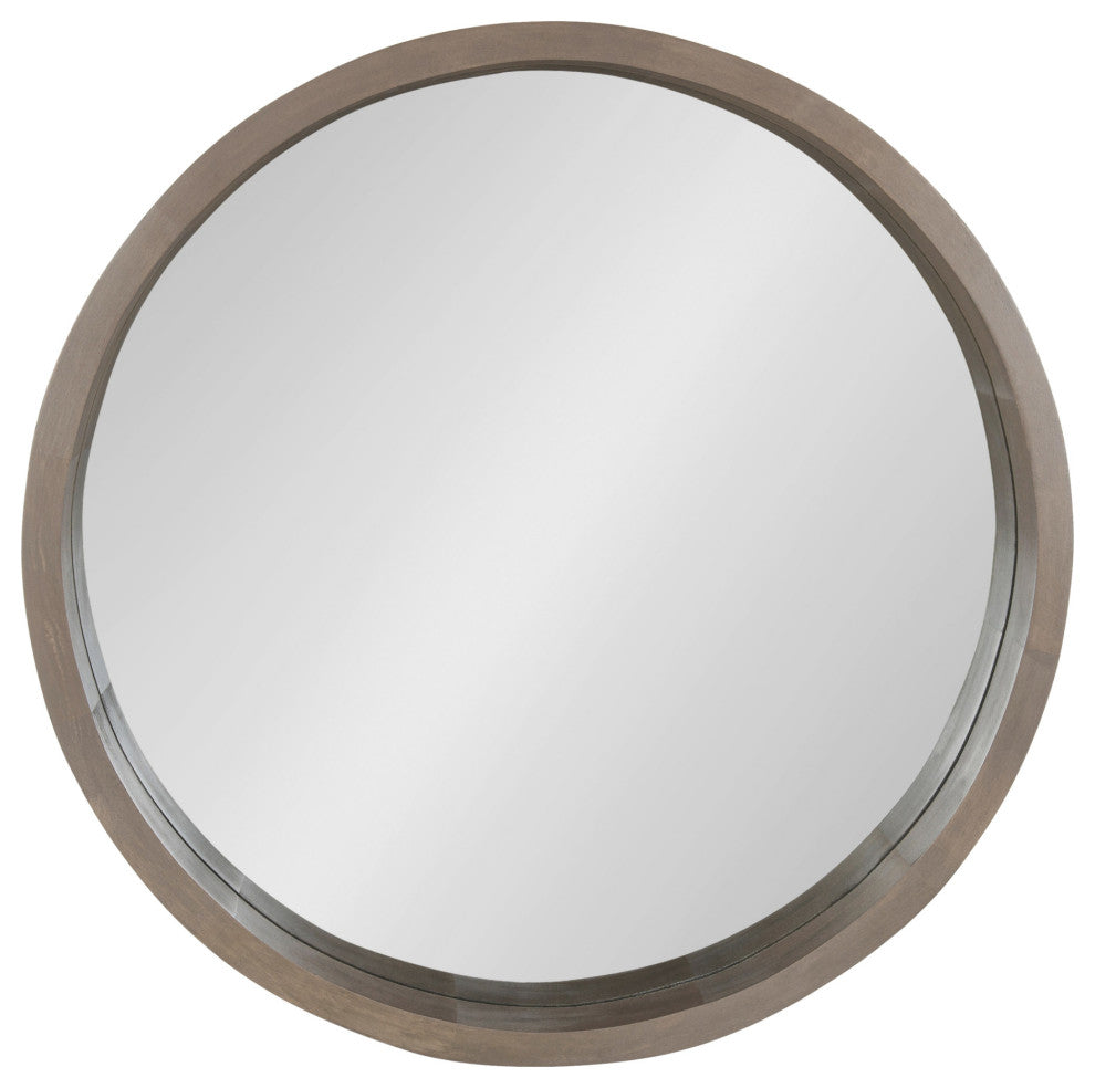 Hutton Round Wood Wall Mirror, Gray 22 Diameter