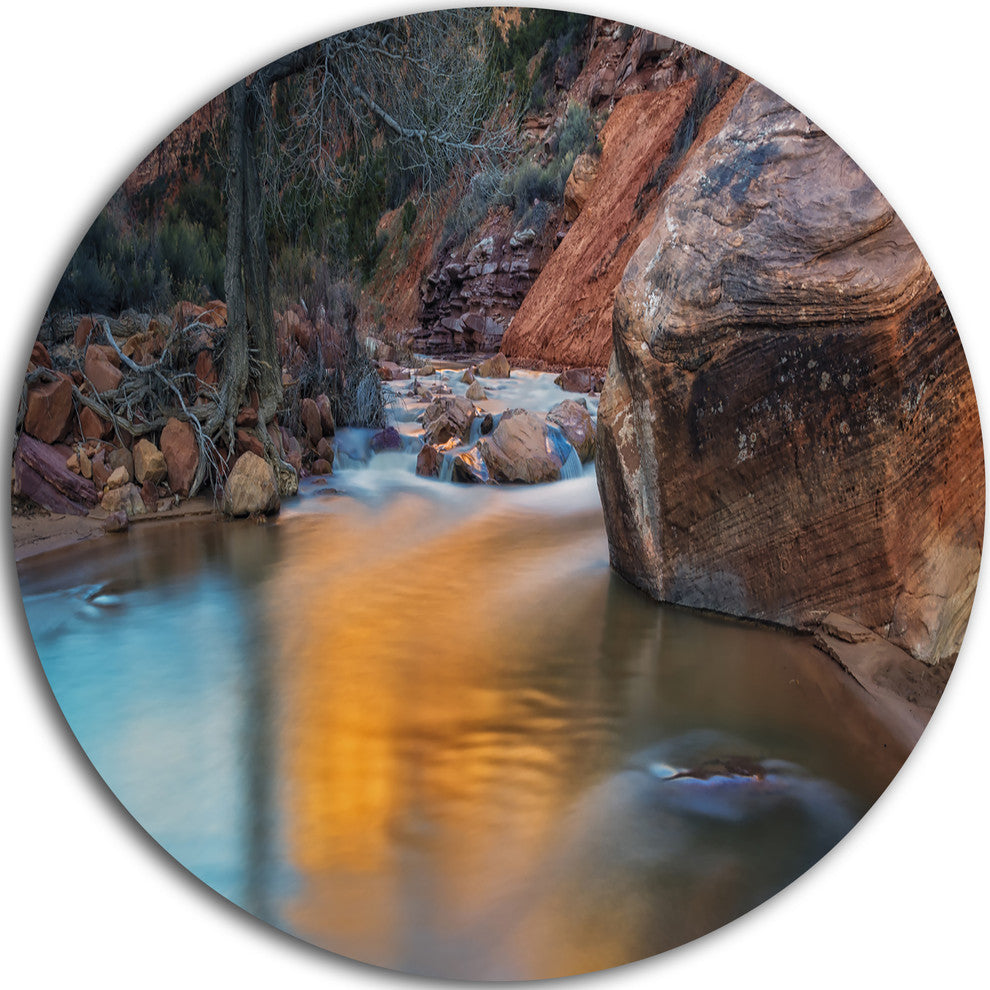 Slow Motion Virgin River At Zion, Landscape Round Metal Wall Art, 36"