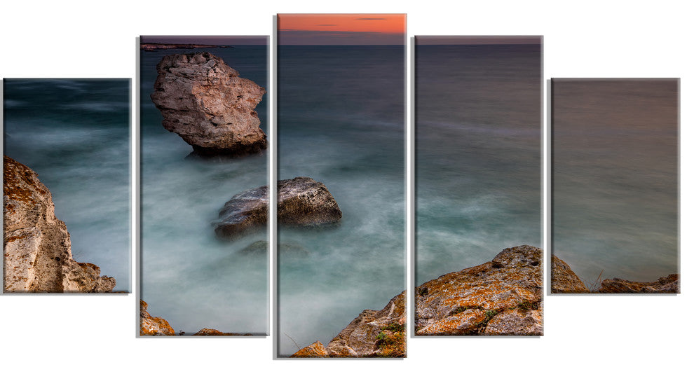 "Big Rock Formations Near Tulenovo" Beach Canvas Wall Art, 5 Panels, 60"x32"