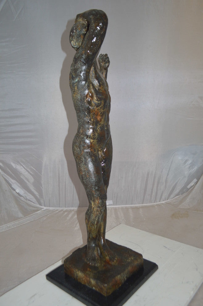 The Bronze Age Male bronze statue by Rodin replica -  Size: 12"L x 12"W x 36"H