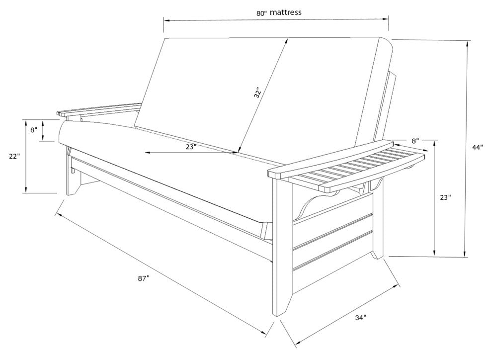 Mesa Frame Queen Futon With Butternut Finish, Suede Black