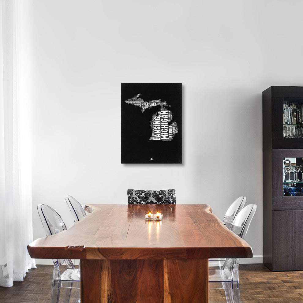 "Michigan Black and White Map" Fine Art Print
