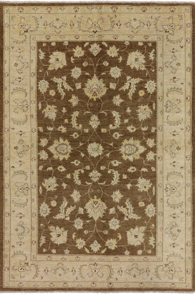 Hand-Knotted Peshawar Oushak Chobi Oriental Wool Rug, 6'x9'