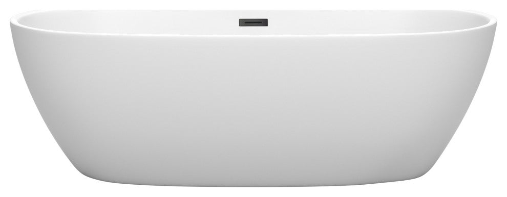 Juno 71" Freestanding Matte White Bathtub, Matte Black Drain and Overflow Trim