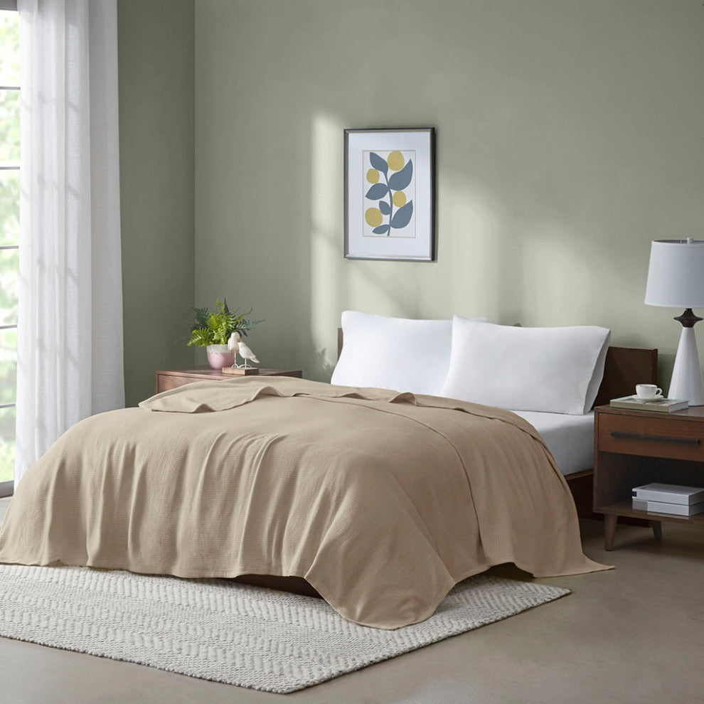 Madison Park Freshspun Basketweave All-Season Bedding Blanket, Khaki