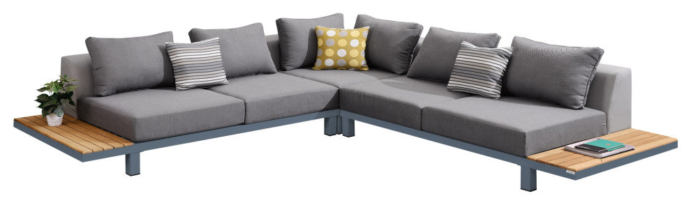 Polo 4-Piece Outdoor Sectional Set, Dark Gray Cushions and Modern Accent Pillows