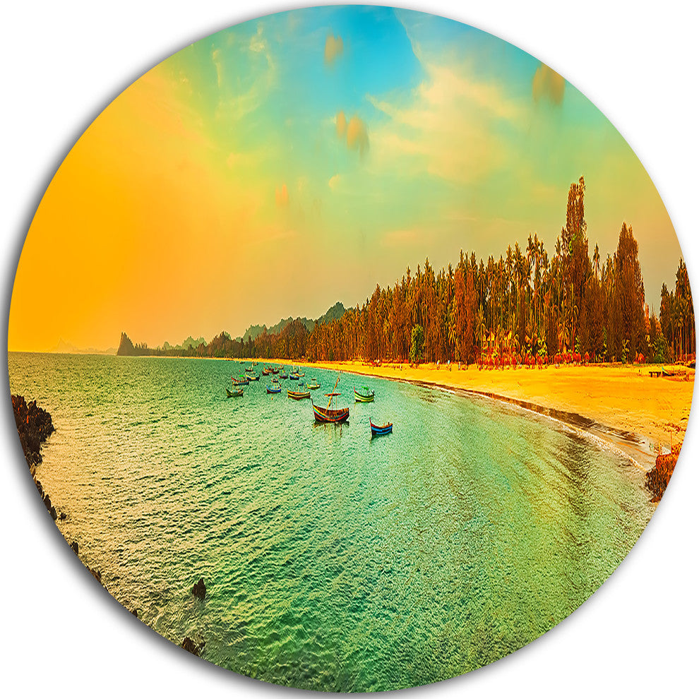 Blue Tinged Indian Ocean Panorama, Seascape Round Metal Wall Art, 38"