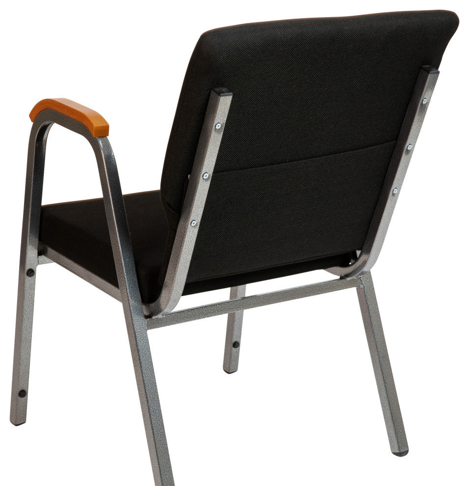 HERCULES Series 21"W Stacking Wood Chair, Black Fabric and Silver Vein Frame