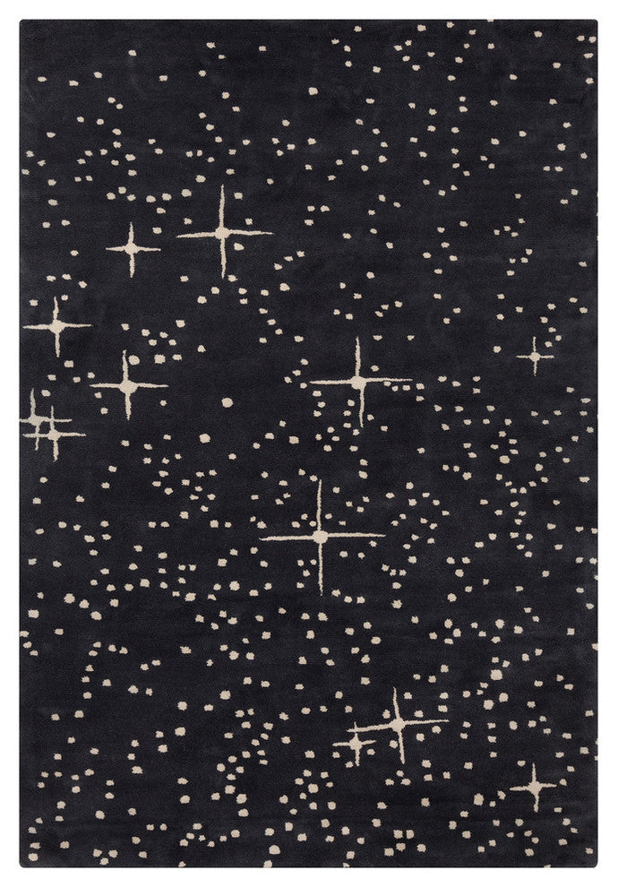 Stella Contemporary Area Rug, Black and Ivory, 5'x7'6"