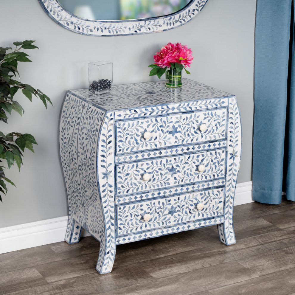 Butler Trubadur Blue and White Bone Inlay 3 Drawer Chest