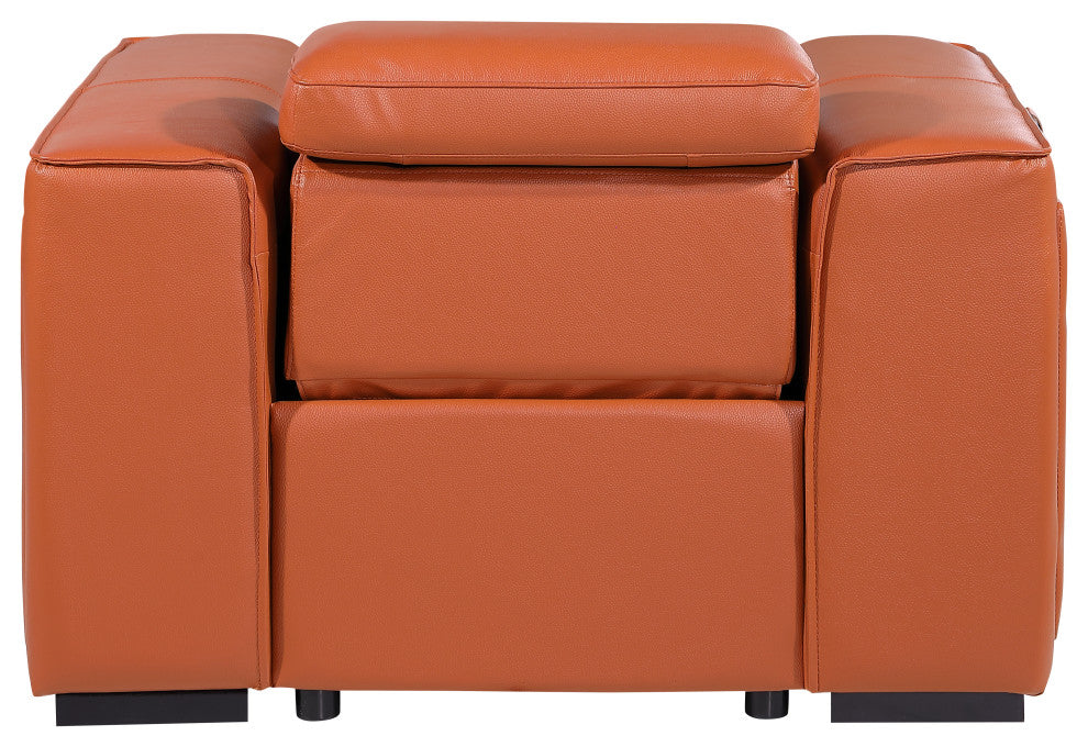 Niccolo Italian Leather Power Reclining Arm Chair With Power Headrests, Camel