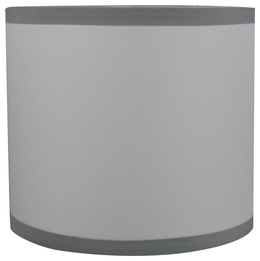 Classic Drum Cotton Lamp Shade, Off White With Gray Trim, 8"