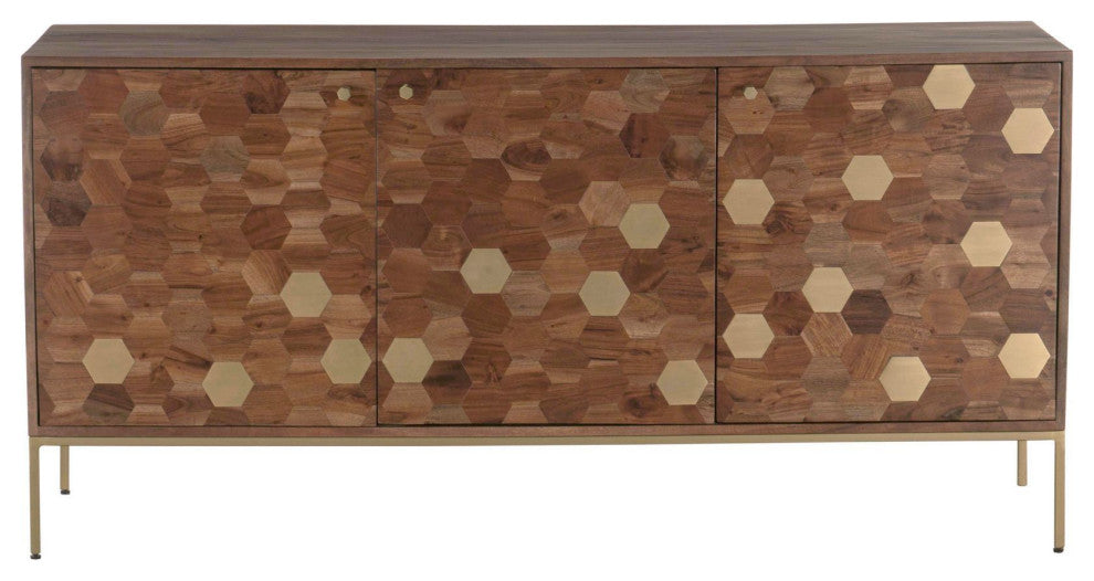 Kenzo 63" Acacia Sideboard, Brown/Brass