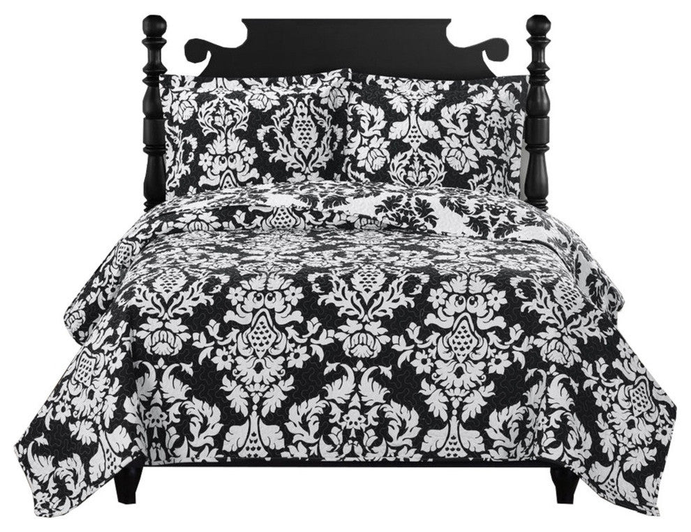Catherine Oversized Reversible Printed Quilted Coverlet Set, Twin