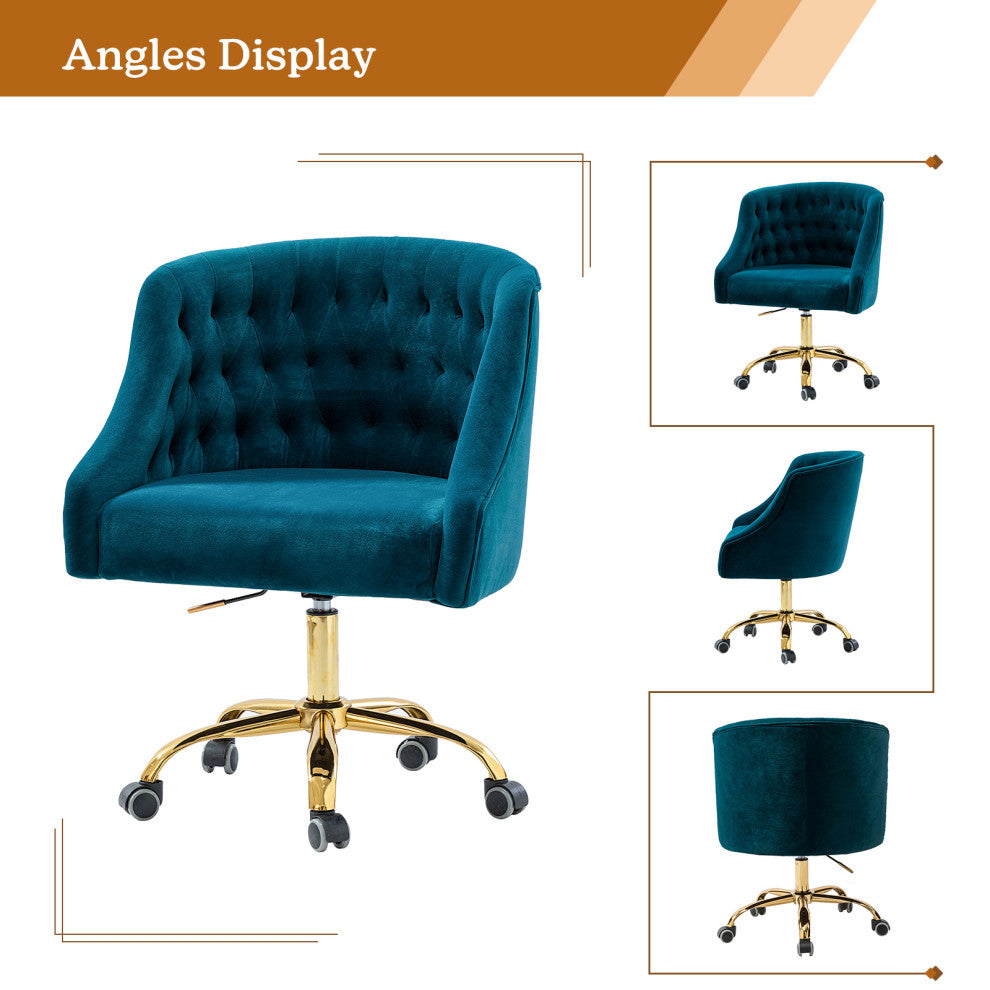 Home Office Swivel Chair with Button-Tufted Back, Teal