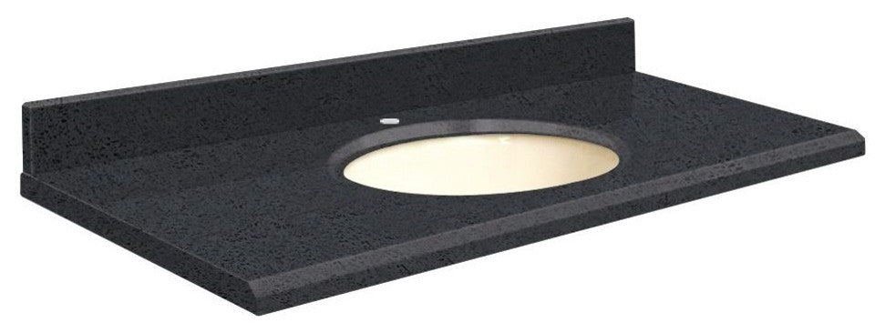 Quartz 49"x19" Vanity Top, Single Faucet Hole, Black Luxe, Biscuit Bowl