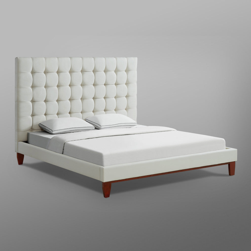 Baldwin Button Tufted Platform Bed, Off White, King