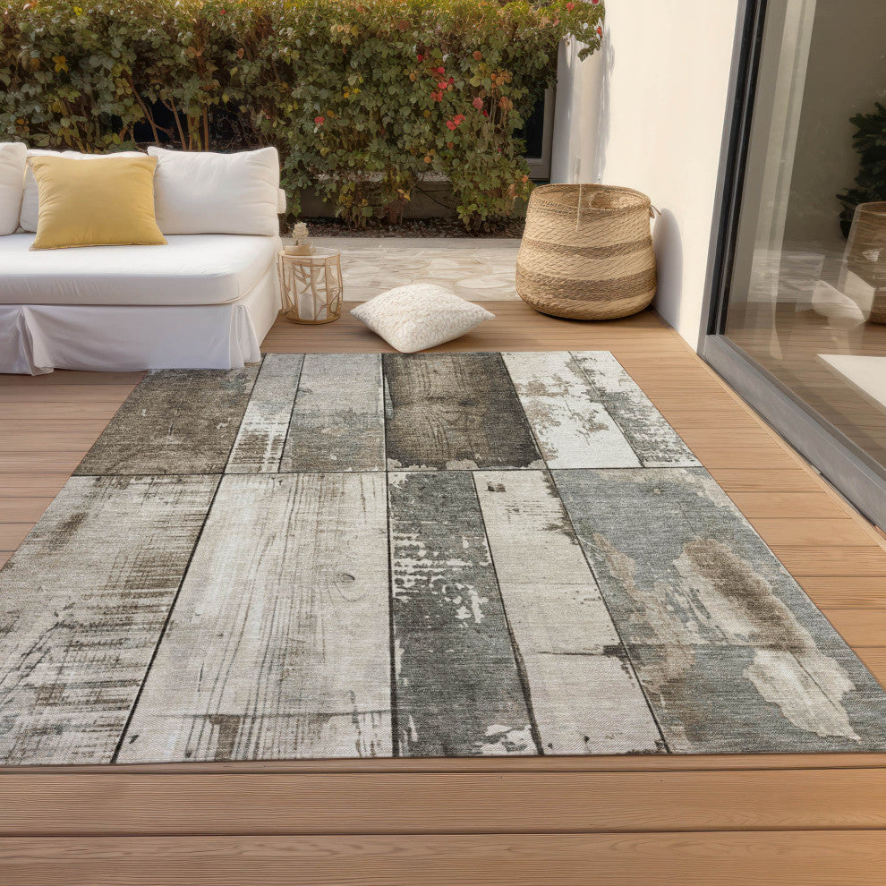 Machine Washable Indoor/Outdoor Chantille ACN1877 Taupe 3' x 5' Rug