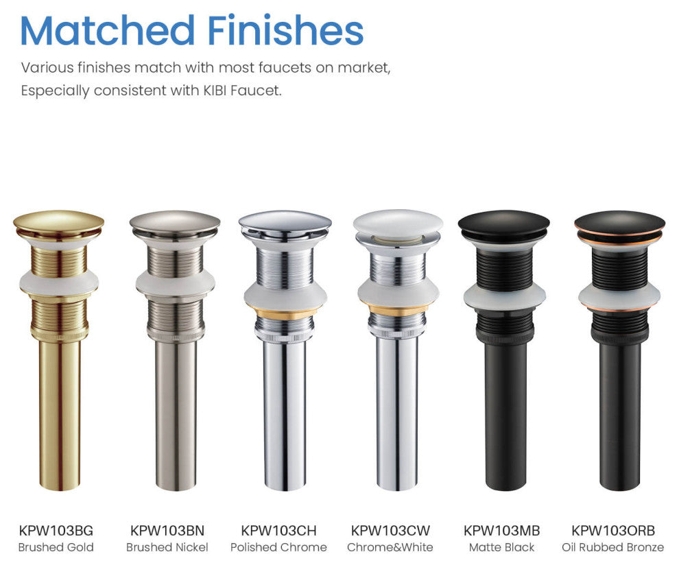 Pop Up Drain Stopper Full Cover Without Overflow, KPW103, Brushed Gold