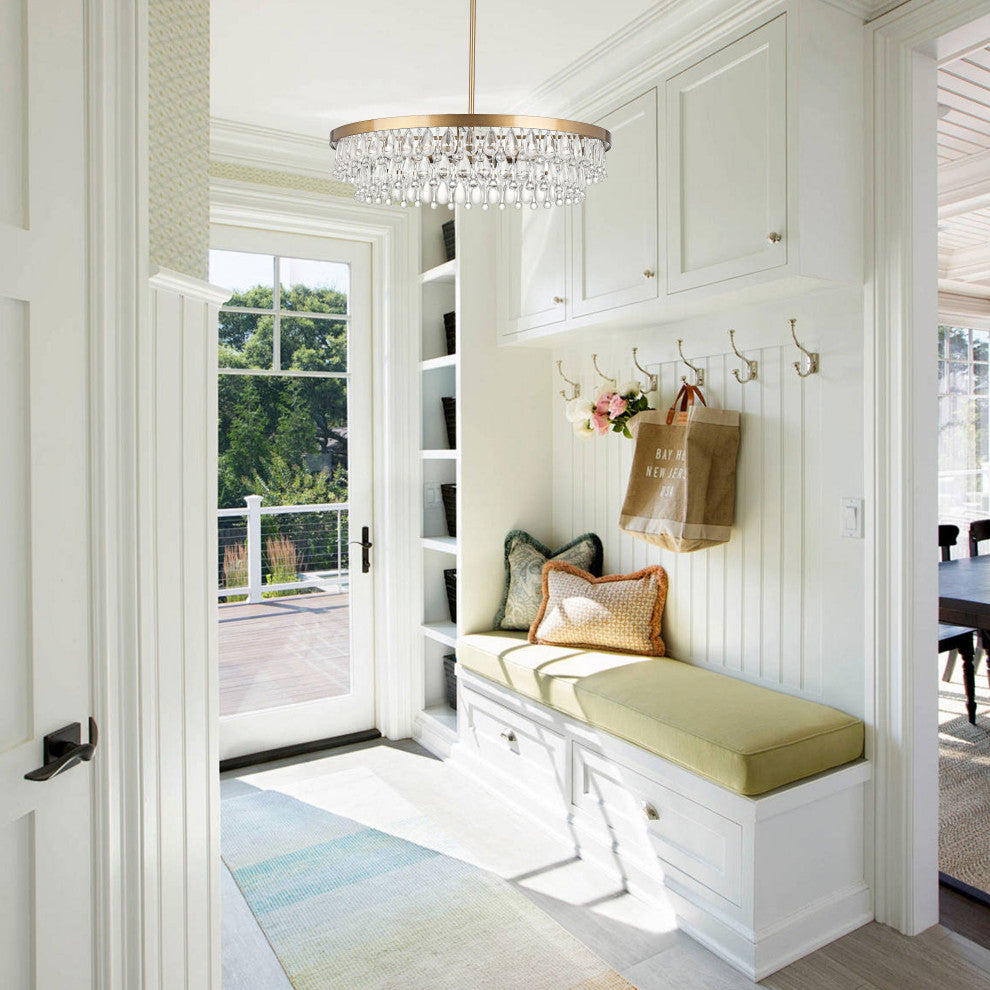 Mia Crystal 6-light Chandelier, Brushed Brass