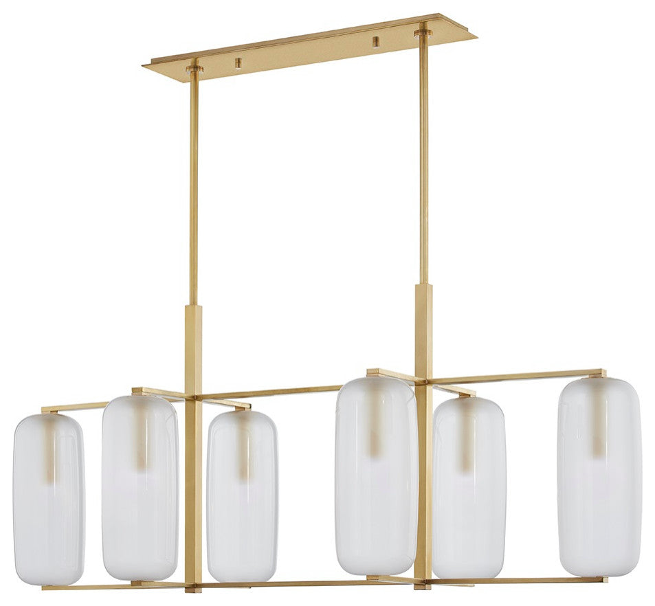 Pebble 6 Light Linear, Aged Brass Finish, Frosted Glass
