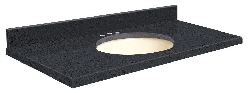 Quartz 49"x22" Vanity Top, Biscuit Bowl, Black Luxe, 8" Offset