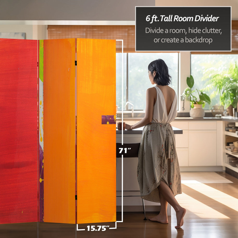 6' Tall Double Sided Vermilion Canvas Room Divider