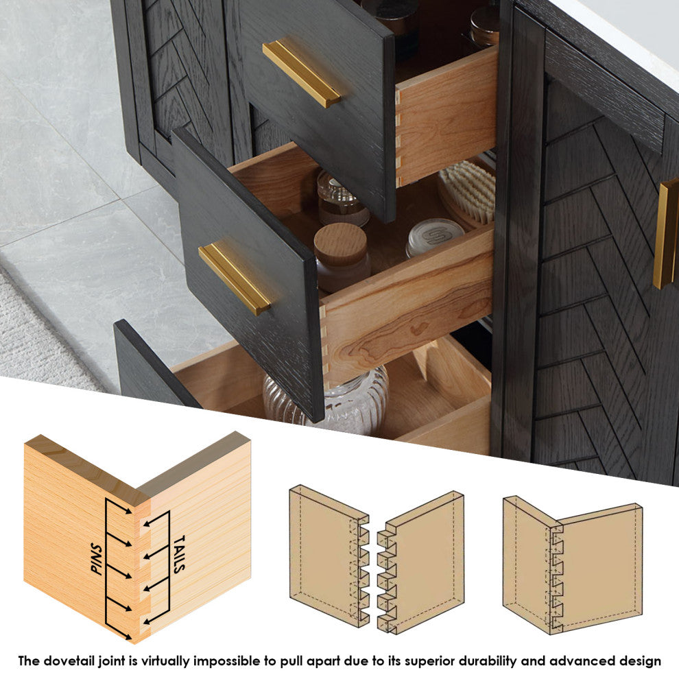Gazsi Brown Oak Bathroom Vanity Set, 48", Without Mirror