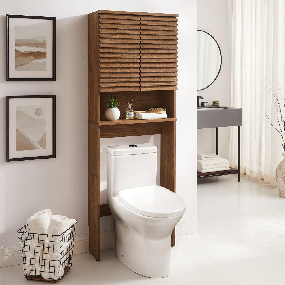 Render Over the Toilet Bathroom Storage Cabinet, Walnut