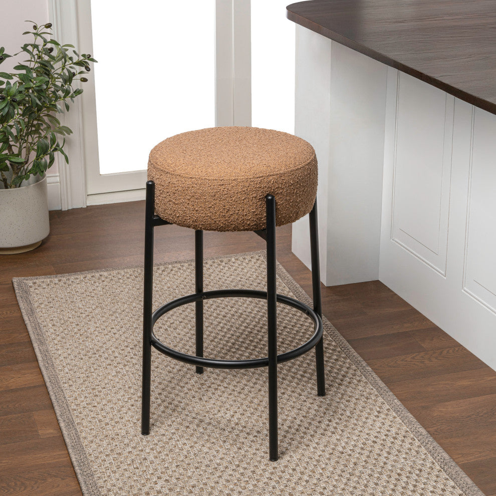 Paola Modern Minimalist Round Backless Metal Cushioned Bar Stool