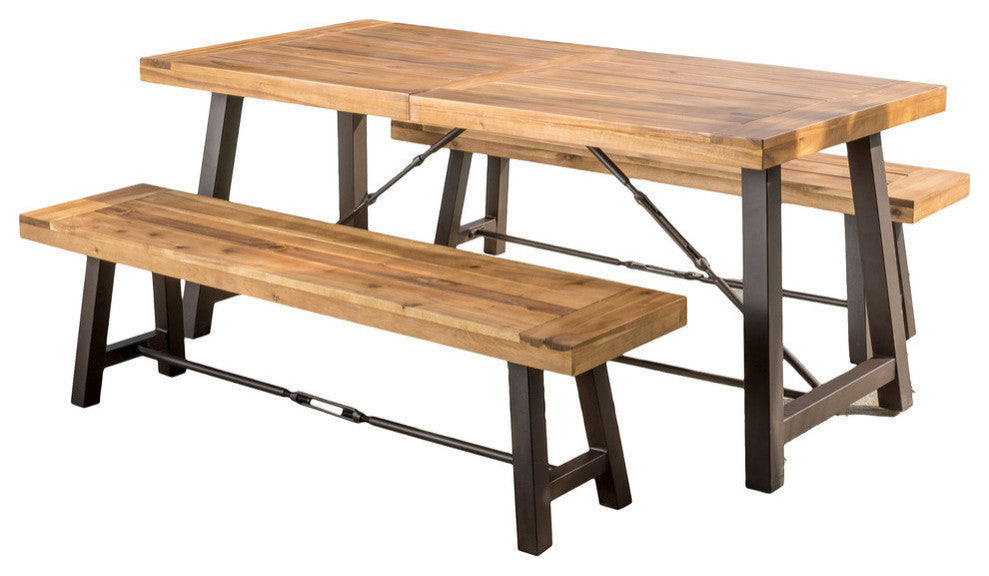 GDF Studio Austin Teak Finish Acacia Wood Dining Set