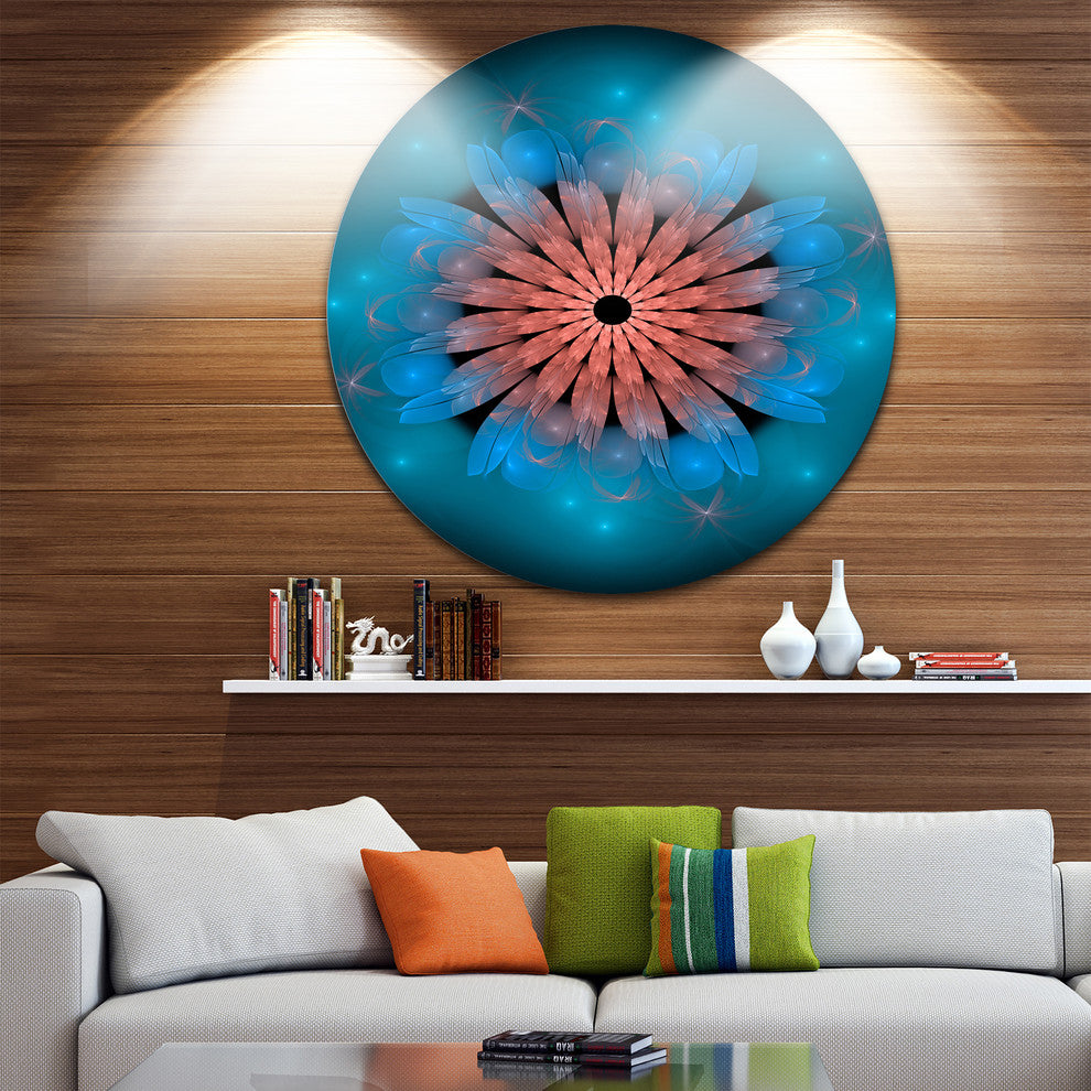 Fractal Blooming Turquoise Flower, Floral Art Round Wall Art, 11"