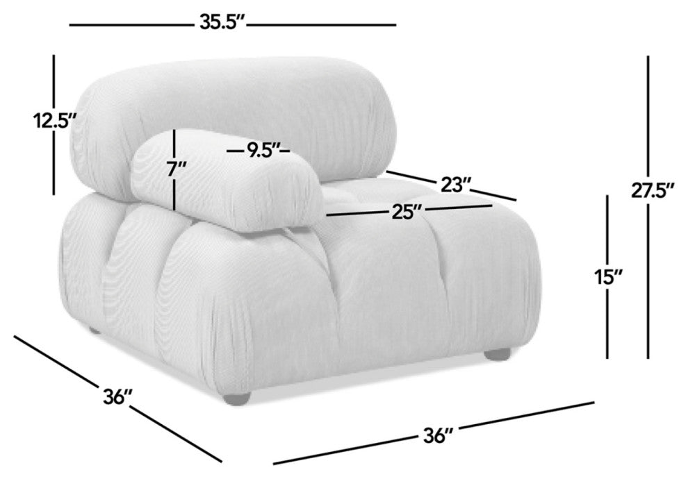 Marcel 36" Modular Arm Chair, Pebble Gray Corduroy