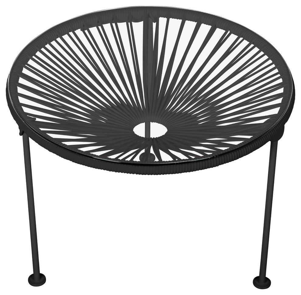 Zicatela Indoor/Outdoor Handmade Side Table, Black Weave, Black Frame