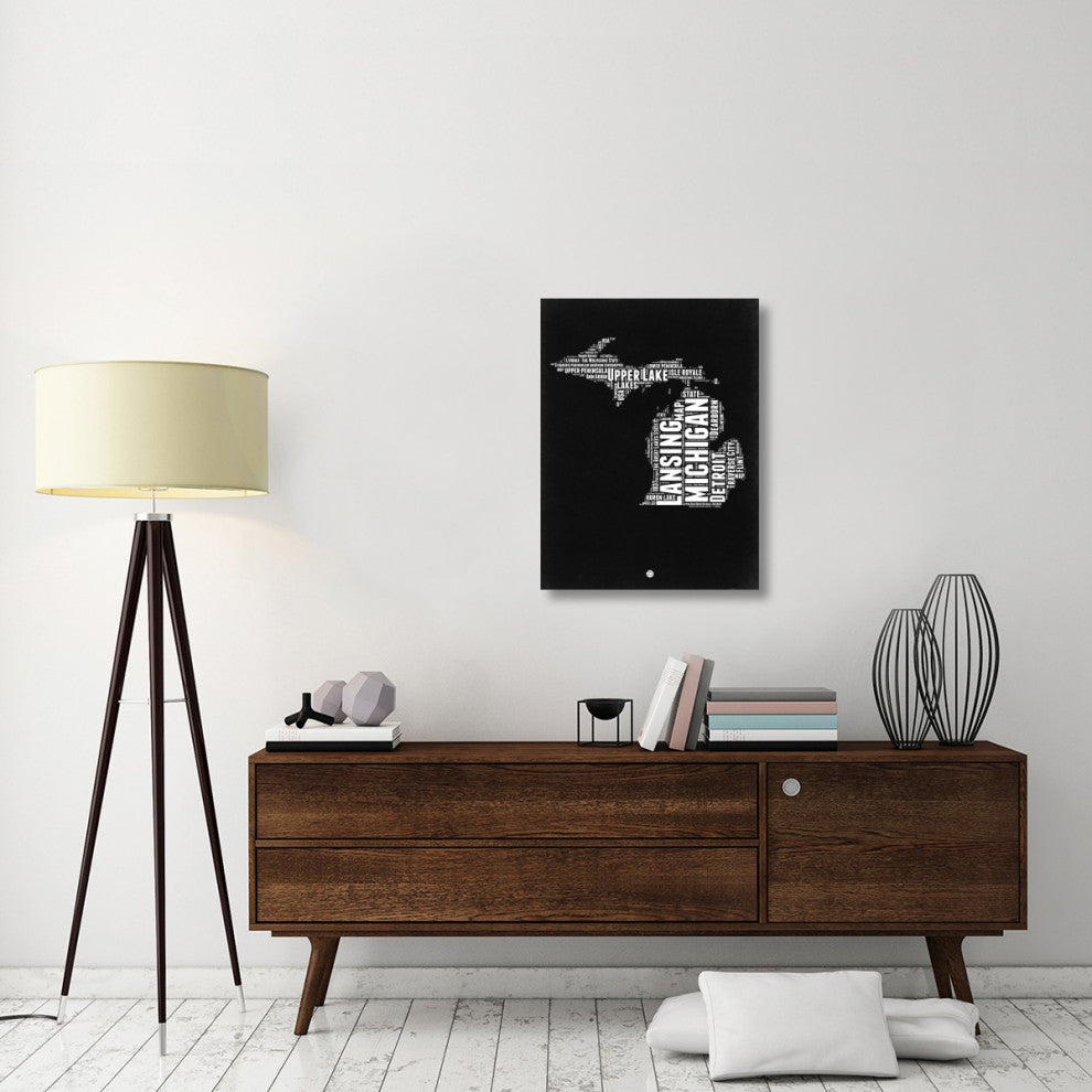 "Michigan Black and White Map" Fine Art Print