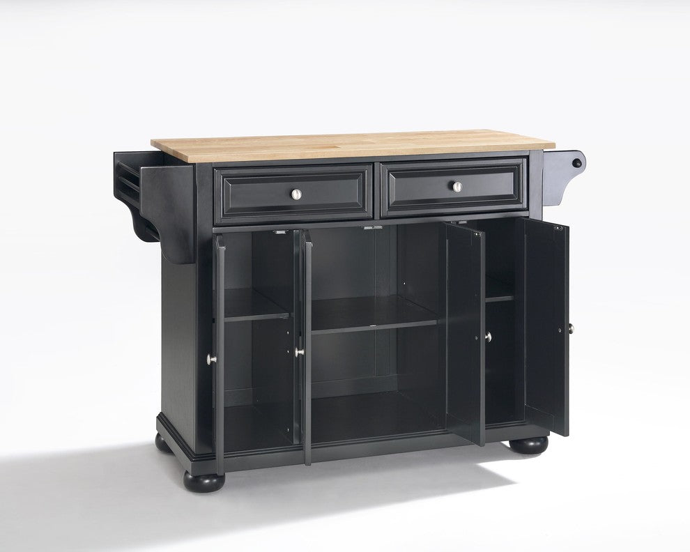 Crosley Furniture Alexandria Natural Wood Top Kitchen Island in Black