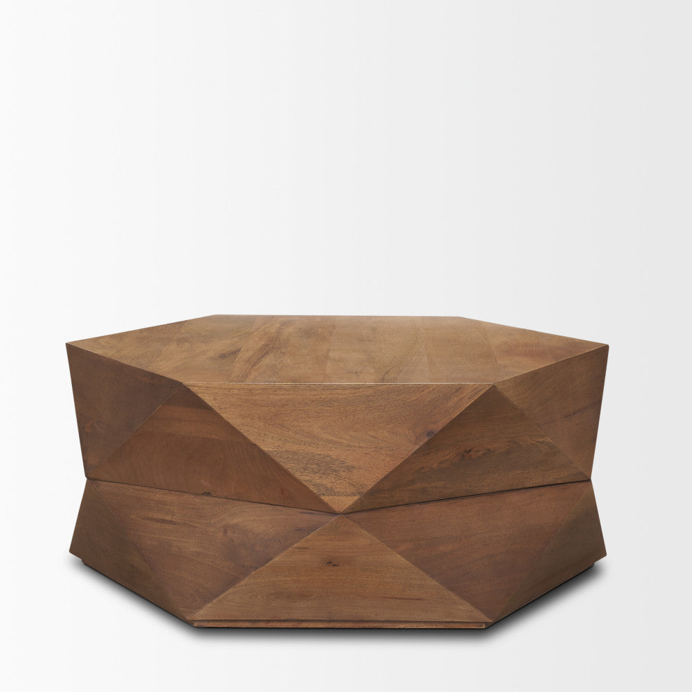 Arreto Hexagonal Hinged Solid Wood Top and Base Coffee Table