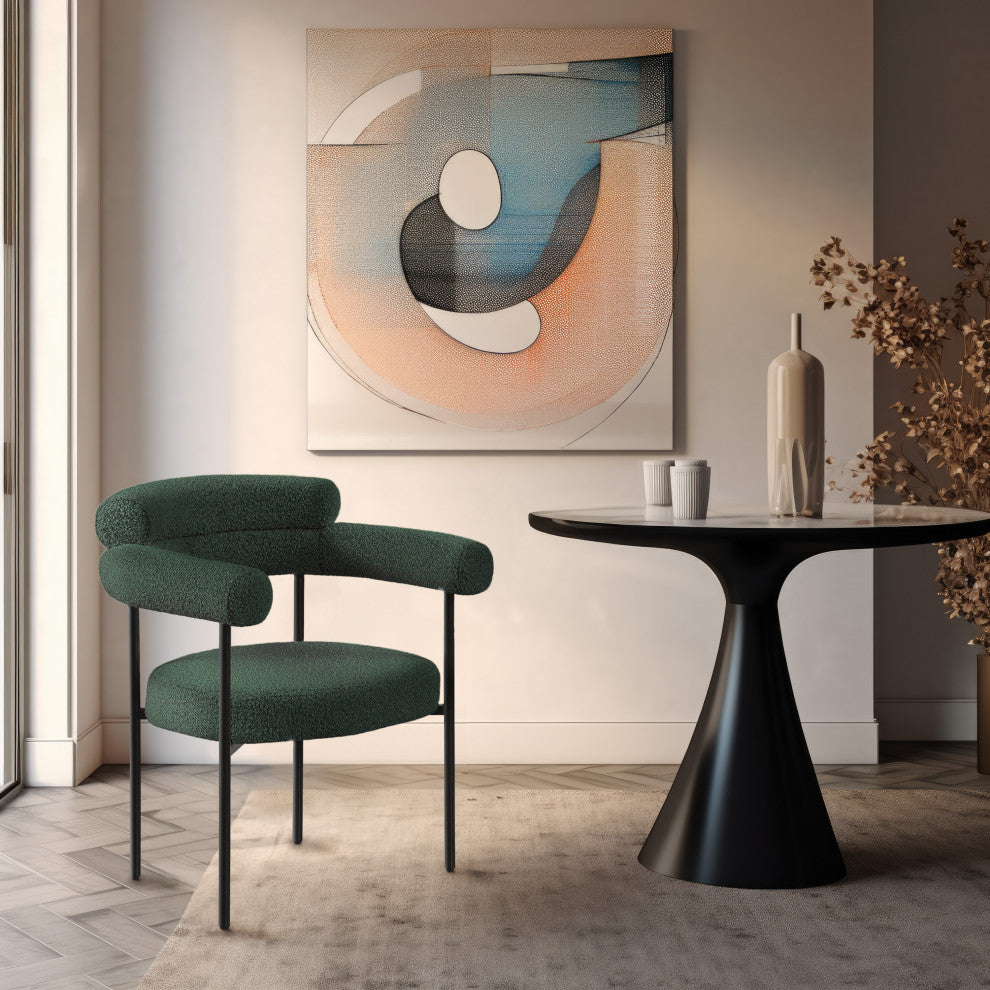 Blake Upholstered Dining Chair, Green, Boucle Fabric, Matte Black, Set of 2