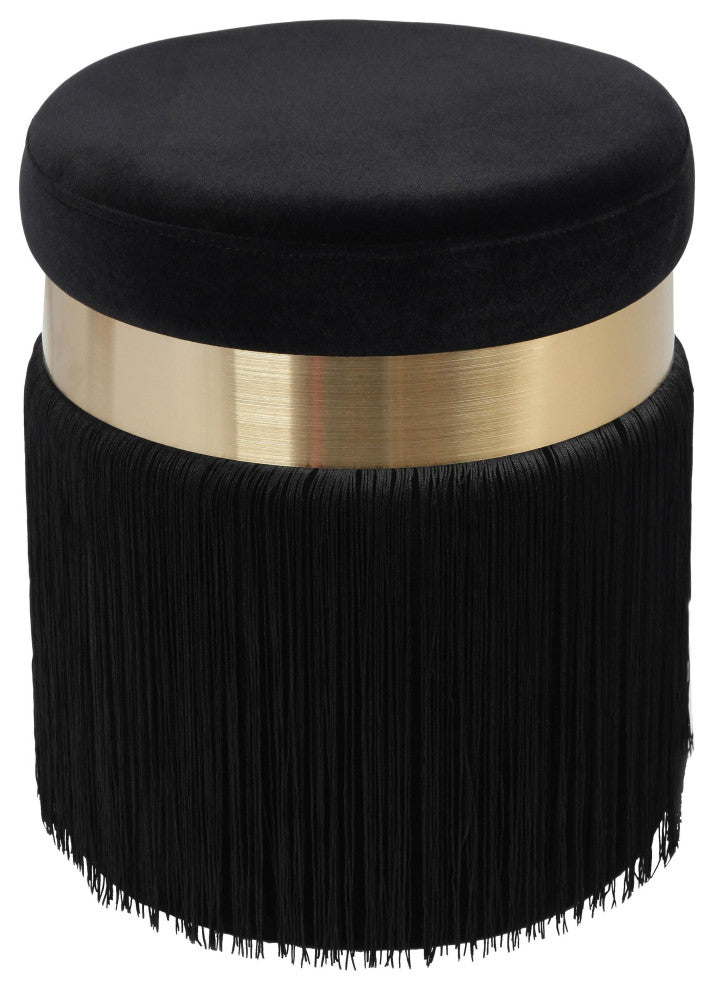 Melody Black Tasseled Ottoman
